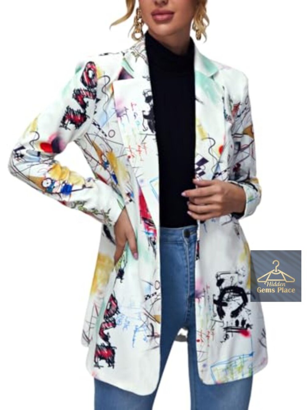 Casual Long Sleeve Graphic Print Blazer Work Suit Jacket